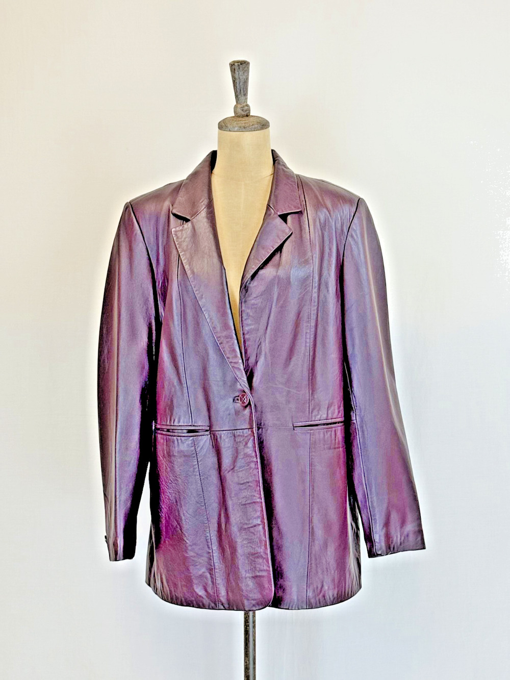 Vintage Y2K Demin & Co Leather Eggplant Jacket Womens Large #0332
